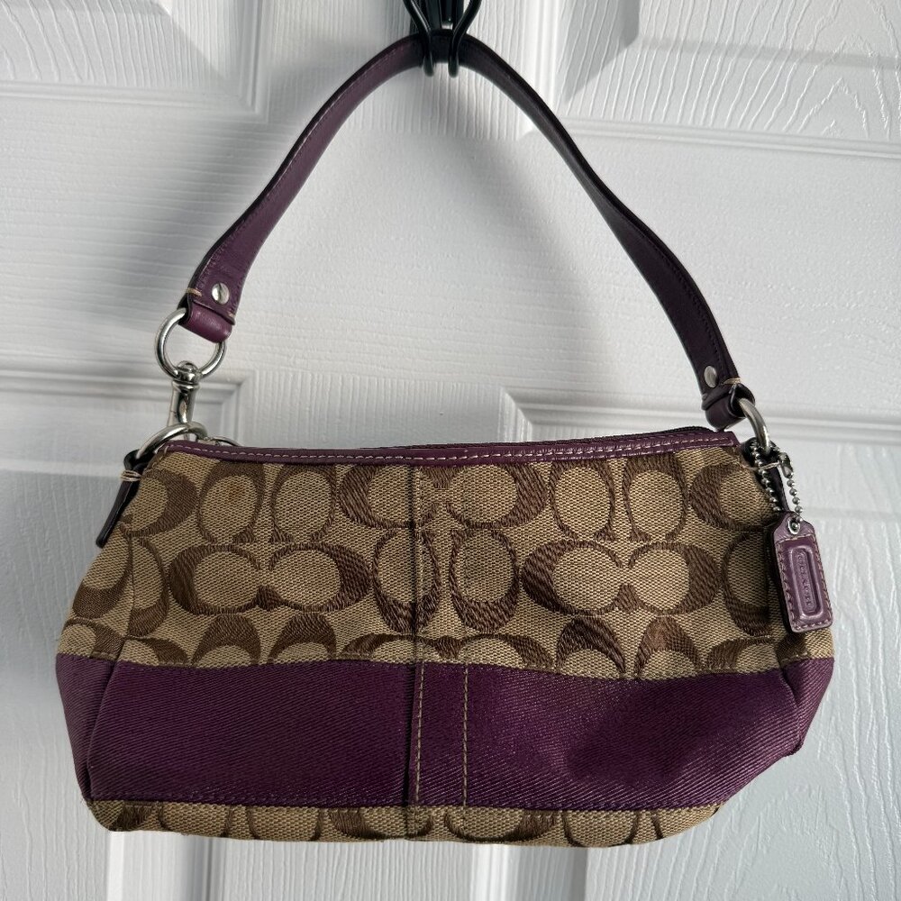 Coach Small Hobo Bag Eggplant & Tan Canvas Single Strap